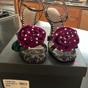 Betsey Johnson Leopard Print Heels with Floral Accents